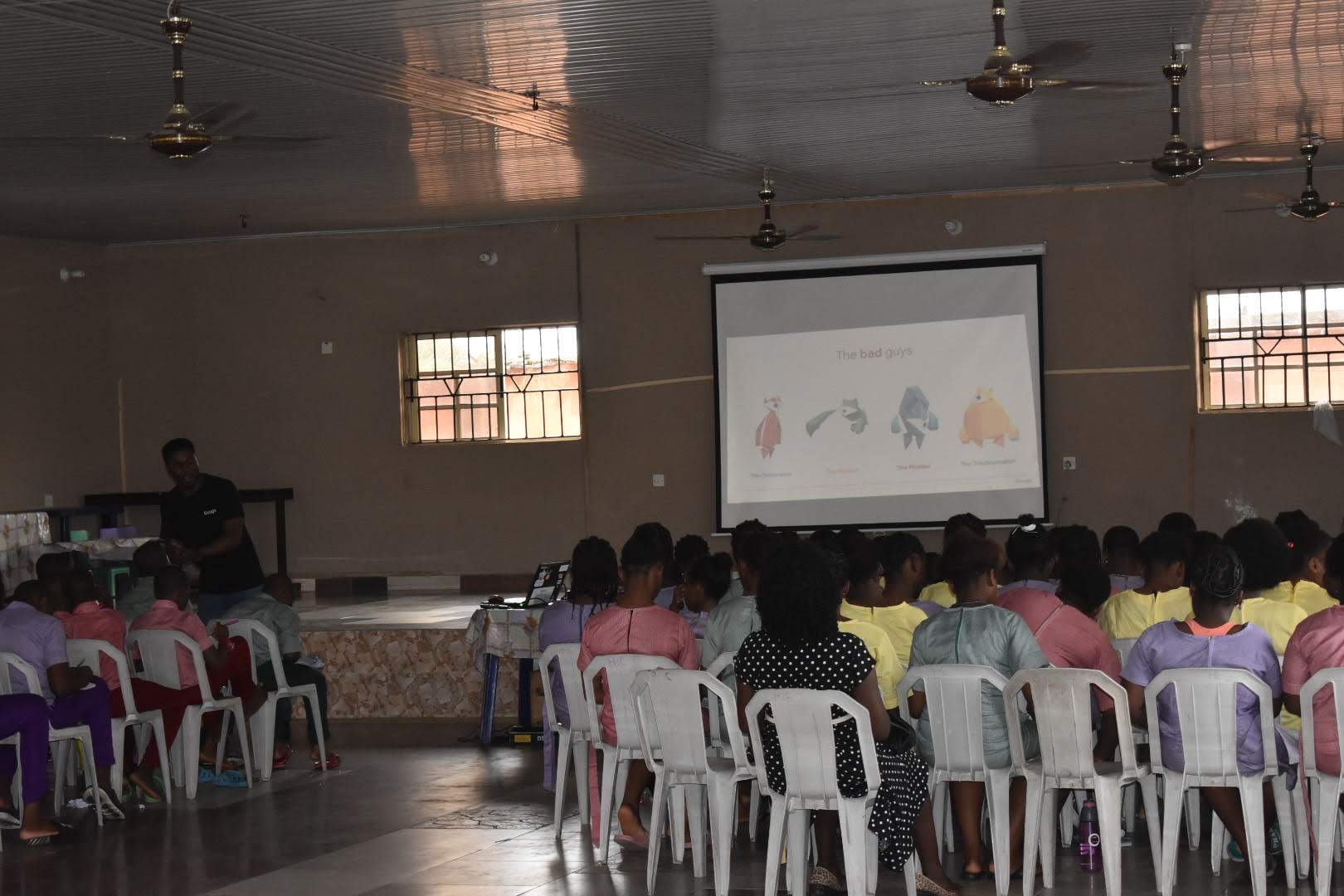 Delivering an online safety and digital citizenship session to a school assembly