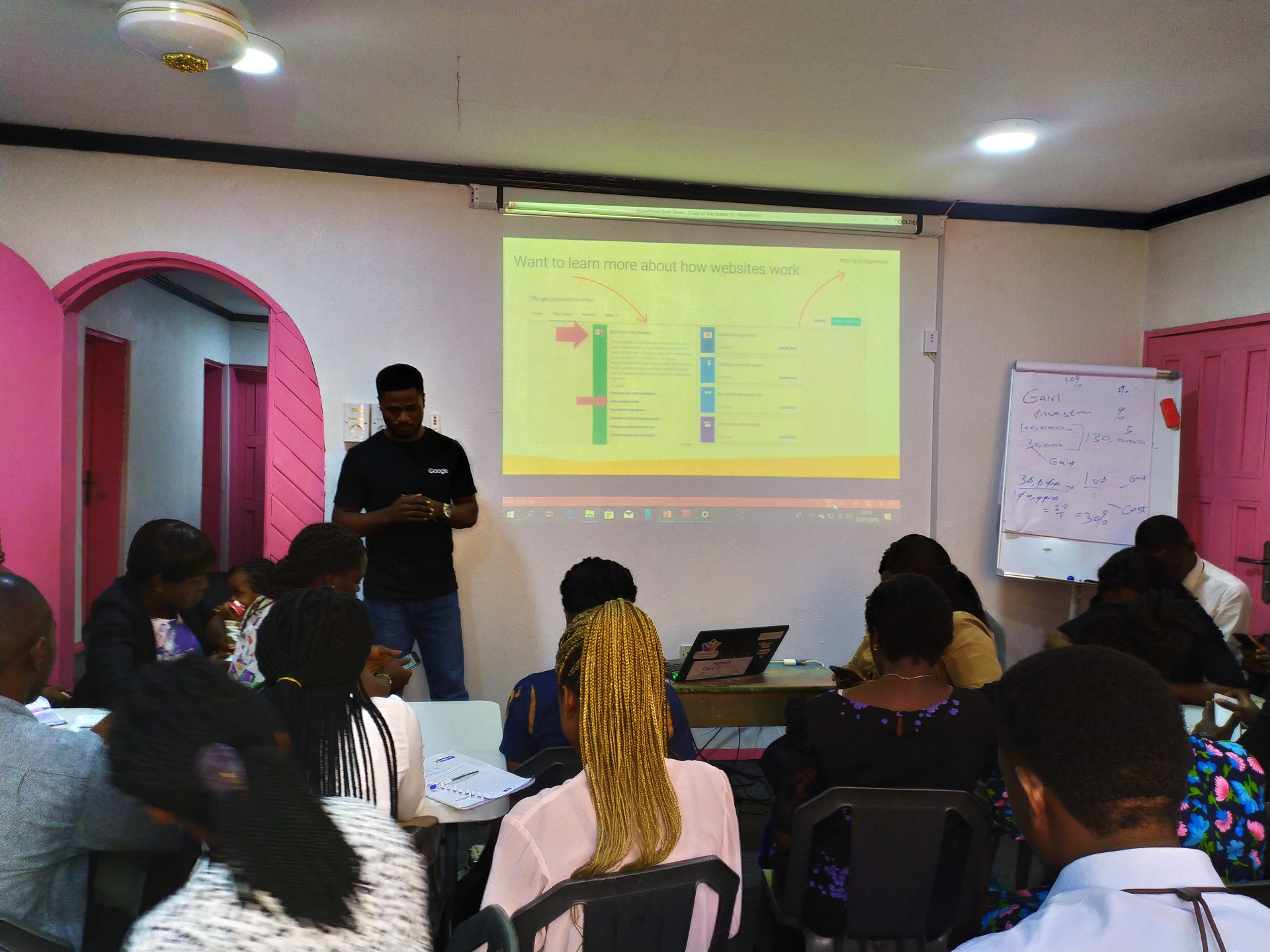 Facilitating a session on how websites work during a digital skills training for entrepreneurs and small business owners